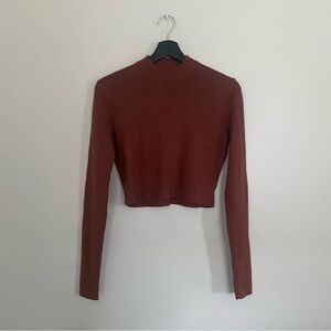 Altar’d State Cropped Brown Long-Sleeve Sweater Top
